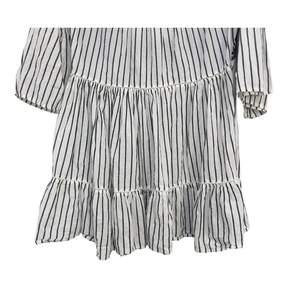 Free People XS Black/White Embroidered Boho Stripe Mini Dress Tassel Tie Back - Picture 12 of 12